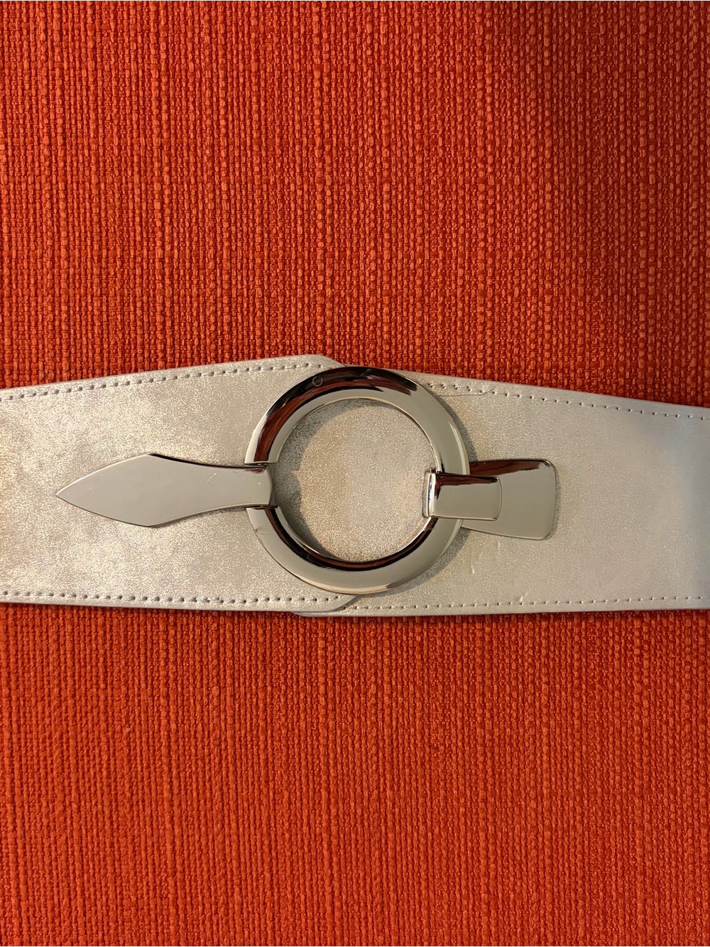 Silver Wide Fashion Belt with Polished Circle Buckle - Picture 3 of 4
